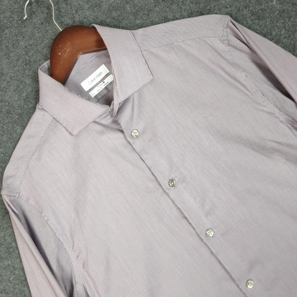 Calvin‎ Klein Steel+ Slim Fit Stretch Dress Shirt Purple Micro Stripe 15.5 34/35